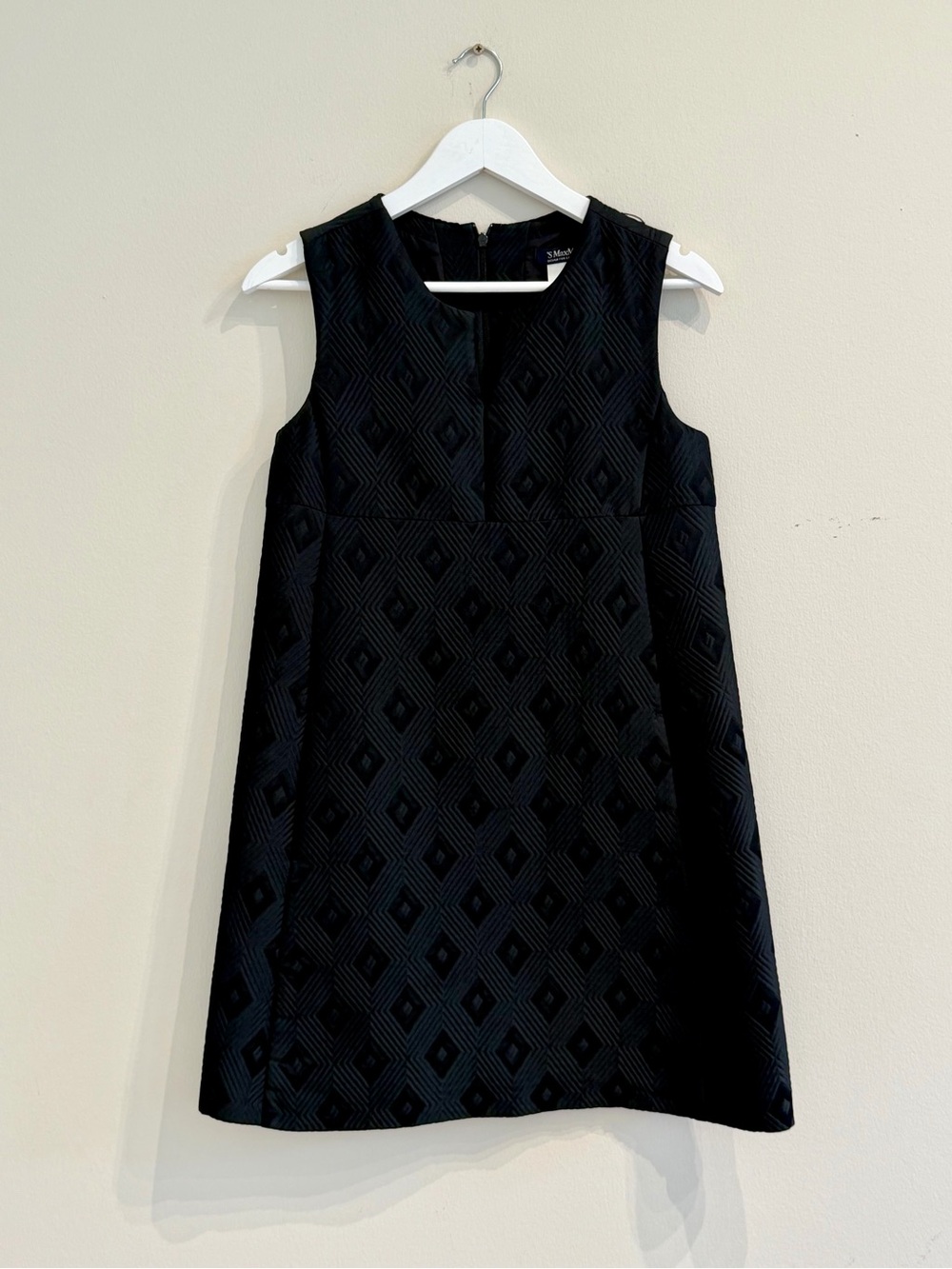 MaxMara Jacquard Diamond Textured Black A-line Ponte Dress